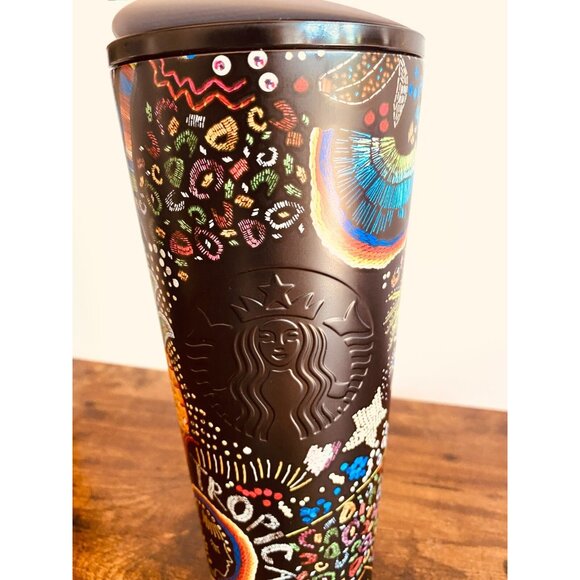 Starbucks Farm Rio Black Graphic Borogodo Rainbow Print 24 Oz Stainless Tumbler - Picture 2 of 11